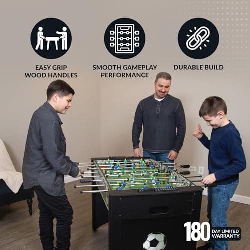 Hathaway Playoff 48 inch Foosball Table for Family Game, Arcade or Rec Rooms - With Smooth Playfield, Dual Abacus Scoring, Auto Ball Return, Sturdy Leg Levelers & Foosball Balls – Black & Green 4