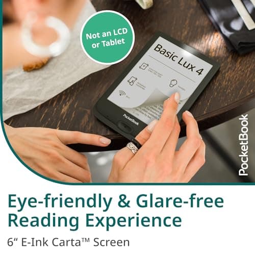 PocketBook Basic Lux 4 E-Book Reader - 6" Glare-Free HD E-Ink Display - Frontlight - Compact & Lightweight Ebooks Reader - Wi-Fi, Ergonomic Buttons - MicroSD Slot - Eye-Friendly Ereader 2