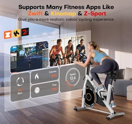 Exercise Bike, Adjustable Magnetic Resistance Stationary Bikes for Home with App Compatible, Quiet Indoor Cycling Bike with 350lbs Weight Capacity Comfortable Seat, Digital Monitor & Phone Mount 2
