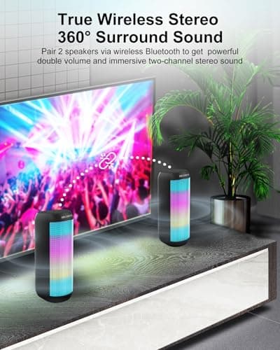 Portable Bluetooth Speaker with Lights, Stocking Stuffers, Powerful HD Sound, IPX4 Waterproof, TWS Pair, Up to 24H Playtime, Small Wireless Speaker for Outdoor/Home/Party, White Elephant Gifts 5