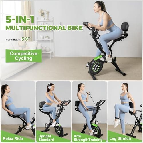 Caromix Folding Exercise Bike, 5 in 1 Stationary Magnetic Cycling Bicycle Upright Indoor Cycling Bike for Home Workout 330LB Capacity (Dark Black) 2
