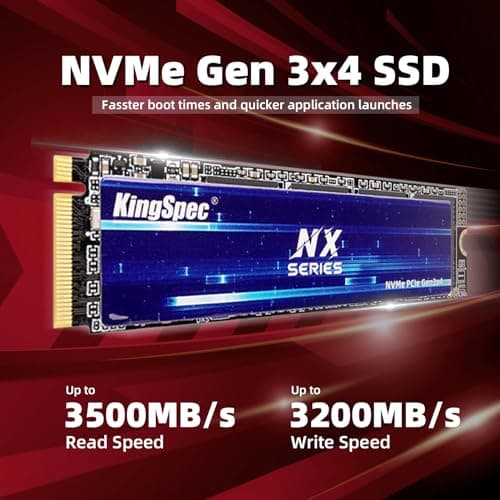 KingSpec NX Series 1TB Gen3x4 NVMe M.2 SSD, Up to 3500MB/s, 3D NAND Flash M2 2280 Internal Solid State Drive, for Desktop and Laptop 2