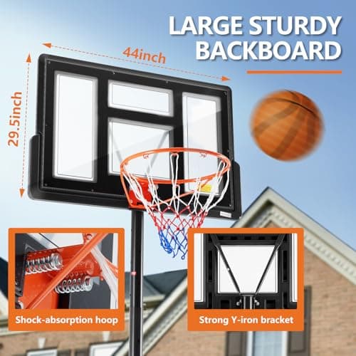 Sweetcrispy Portable Basketball Hoop Outdoor 4.2-10ft Adjustable Height for Kids/Youth/Adult, 44 Inch Shatterproof Backboard/Shock Absorbent Rim, Fillable Base, 2 Wheels for Backyard/Driveway 2