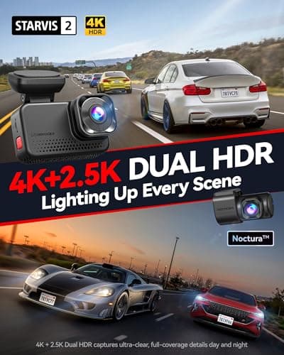 REDTIGER ViewClear 70 4K+2.5K Dash Cam Front and Rear, STARVIS 2 IMX678 x Noctura™ Sensor, Dual HDR Hyper Night Clarity, 5.8GHz WiFi 6, 30MB/S Fast Download, Dash Camera with 24H Parking Monitor 2
