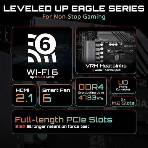 GIGABYTE B550 Eagle WIFI6 Motherboard, Supports AMD AM4 Ryzen 5000 Processors, ATX, DDR4, 2X M.2, PCIe 4.0, WIFI6, 1GbE LAN, EZ-Latch 3