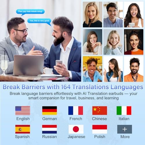 AI Translation Earbuds Real Time with Audio and Video Calls, 164 Language/7 Translation Modes Translator Earbuds Bluetooth 5.4 with APP, 48H AI Ear Buds Translator Device for Business/Learning/Travel 4