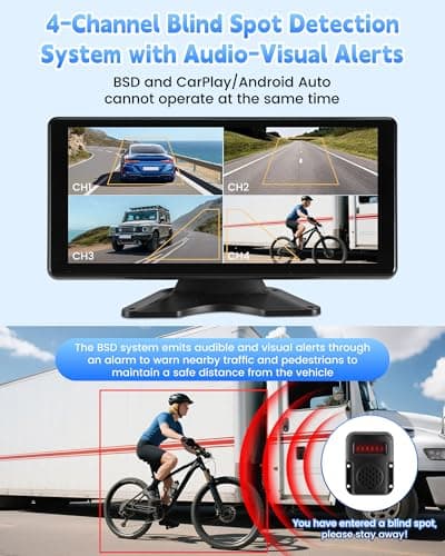 RV Camera System with CarPlay & Android Auto, 10.36'' Monitor with Blind Spot Detection/Parking Monitoring/Voice Control/DVR/Navigation, 4 1080P Backup Camera System for Semi Truck Trailer Camper 2