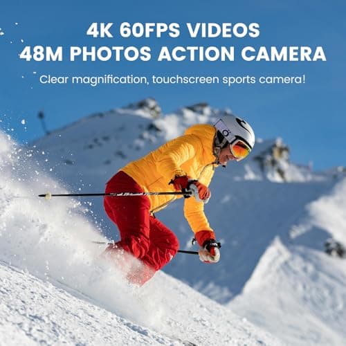 Action Camera 4K 60FPS 48MP, EIS Sports Camera with 128GB Card,131FT Underwater Waterproof Camera with Case, 2inch Touch Screen, 8X Zoom, Remote Control, Batteries & Mounting Kits 2