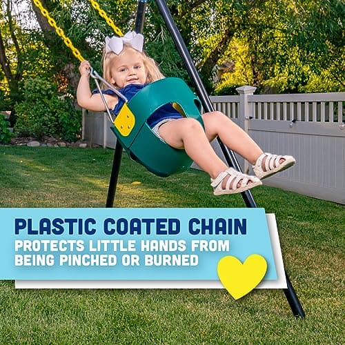 Original High Back Full Bucket Toddler Swing Seat with Plastic Coated Chains and Carabiners for Easy Install - Green - Squirrel Products 5