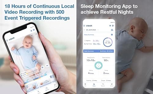 VTech V-Care VC2105 1080p FHD Over-The Crib Mount Smart Baby Monitor 5” 720p LCD Screen,Table Stand,Remote Access,Versatile Placement,Intelligence Detection, Sleep Analysis,18hrs Recording,with WiFi 2
