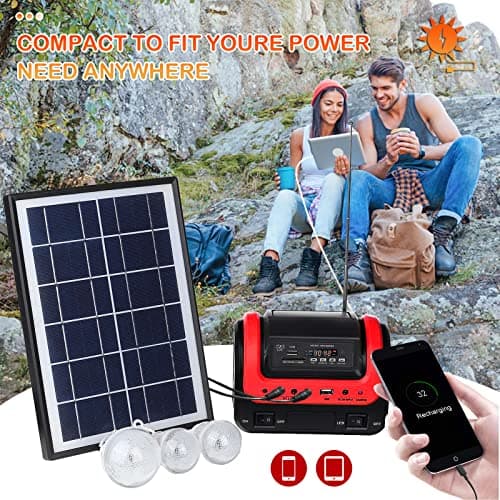 Solar Generator,Portable Power Station with Solar Panel Included,LiFePO4 Battery Mini Portable Generator with DC/USB Outlets,Quiet Generators LED Flashlight for Home Use, Camping(Red) 4