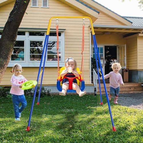 Toddler Swing Set, 3-in-1 Baby Swing Outdoor/Indoor, Toddler Swing&Jumper with Foldable Metal Stand, Baby Swing Outdoor for Aged 6 Months to 10 Years Old 2