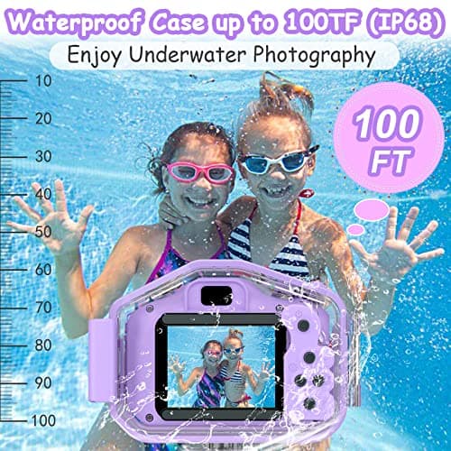 Agoigo Kids Waterproof Camera - Children Underwater HD Video Digital Camcorder, Portable Travel Toy for Toddler - Ideal Christmas Birthday Gifts for Boys Girls Age 3-12 with 32GB Card (Purple) 4
