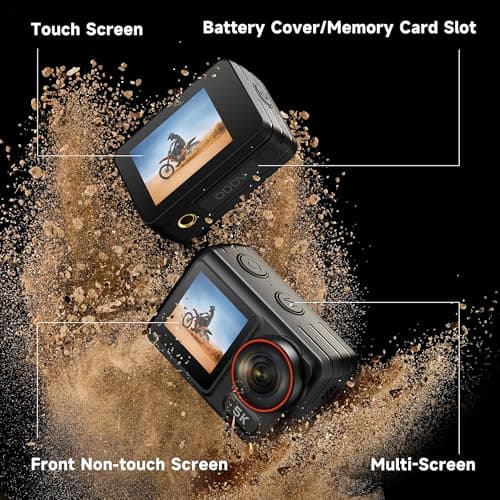 ODDV 5K30FPS Waterproof Action Camera with 64GB Card, IPX7 & 34FT Underwater Cameras, EIS 2.0 Stabilization, 2.4" Touch Screen, 2x1350mAh Batteries for Diving, Cycling, Outdoor Sports (Black) 5