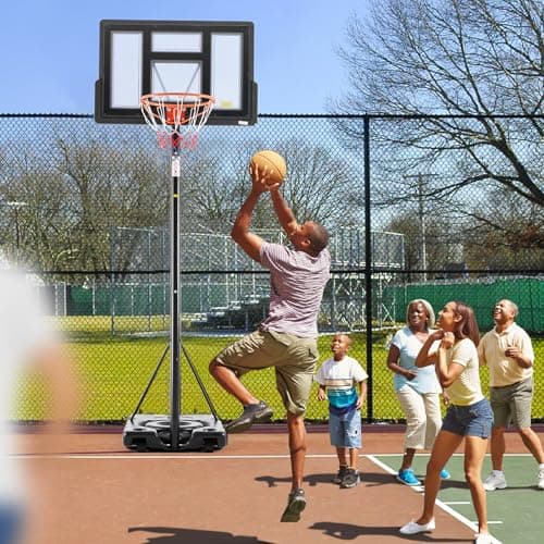 DUMOS 6.1-10FT Adjustable Height Portable Basketball Hoop Outdoor for Adult, 44 Inch Shatterproof Backboard w/Shock Absorbent Rim, Fillable Base, 2 Wheels for Swimming Pool/Indoor, Classic Black 4