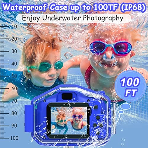DEKER Kids Waterproof Camera, Christmas Birthday Gifts for Boys Girls Toys 3-12 Year Old, Underwater Mini Children HD Digital Action Camcorder, 2 Inch IPS Screen with 32GB Card (Dark Blue) 4