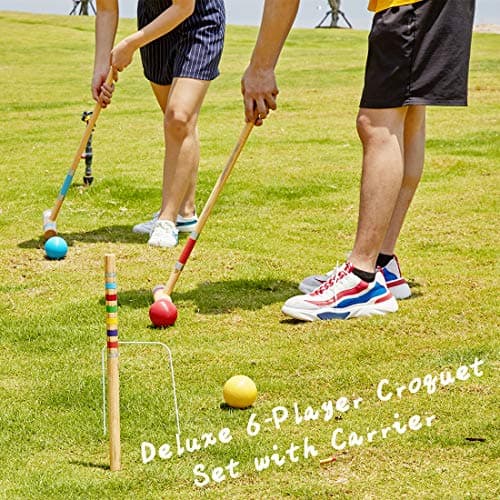 ApudArmis Six Player Croquet Set with Premiun Rubber Wooden Mallets 28In,Colored Ball,Wickets,Stakes - Lawn Backyard Outdoor Game Set for Adults/Teenagers/Family (Large Carry Bag Including) 4