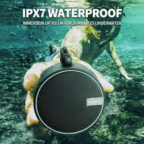 INSMY C12 IPX7 Waterproof Shower Bluetooth Speaker, Portable Small Speaker, Speakers Bluetooth Wireless Loud Clear Sound Support TF Card Suction Cup for Kayak Canoe Beach Gift (Black) 2