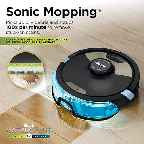 Shark Robot Vacuum & Mop Combo, Powerful Suction, Matrix Plus, 60-Day Debris Capacity, HEPA Bagless Self Empty Base, Sonic Mopping, Home Mapping for Pet Hair - Carpets & Hardfloor, AV2610WA 3