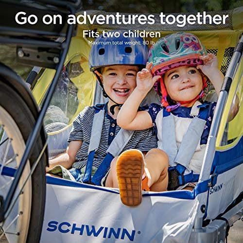 Schwinn Echo Child Bike Trailer, Max of 2 Children with Total Weight of 80 lbs., Canopy, 20-Inch Air-Filled Tires, Yellow/Grey 2