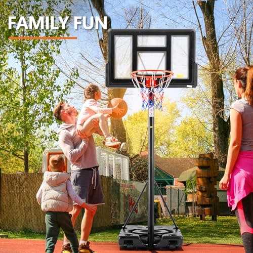 Sweetcrispy Portable Basketball Hoop Outdoor 4.2-10ft Adjustable Height for Kids/Youth/Adult, 44 Inch Shatterproof Backboard/Shock Absorbent Rim, Fillable Base, 2 Wheels for Backyard/Driveway 3