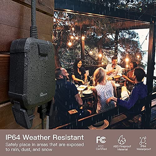 TREATLIFE 2 in 1 Outdoor Smart Dimmer Plug, 2 Individual Control Sockets, 600W, Compatible with Alexa, Google Home, IP64 Dimmer for Outdoor String Lights, Dusk to Dawn, 2.4GHz WiFi Only 5