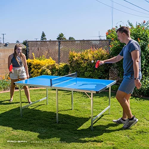 PRO-SPIN Compact Ping Pong Table - 72" x 41" Mid-Size, Foldable, Portable Ping Pong Set | 100% Pre-Assembled Weatherproof Indoor/Outdoor | Includes Net, Cover, Table Tennis Paddles & Balls 5