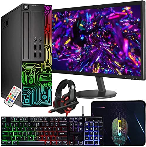 Dell Optiplex Small Desktop Computer (SFF) PC | Quad Core Intel i5 (3.2GHz) | 16GB DDR3 RAM | 512GB SSD | 24 Inch Monitor | RGB Gaming Keyboard & Mouse, Headset | Windows 11 Pro (Renewed)