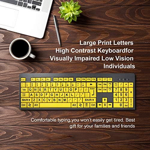 BOOGIIO Large Print Computer Keyboard, Wired USB High Contrast Keyboard with Oversized Print Letters for Visually Impaired Low Vision Individuals (Yellow+Black) 2