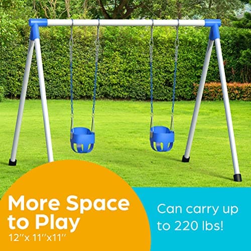 Jungle Gym Kingdom Toddler Swing - Heavy Duty, High Back, Full Bucket Baby Swing Seat with Coated Chains for Outdoor Use - Fully Assembled - Blue 4