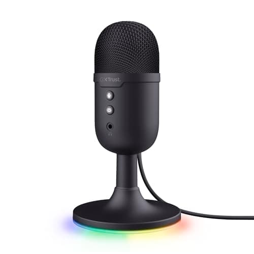 Trust Gaming GXT 236 Yami USB Condenser Streaming Microphone for Podcast, Twitch, Discord, ASMR, YouTube, PlayStation 5, Gaming Mic with Cardioid Recording Pattern, Mute Button, RGB Light - Black