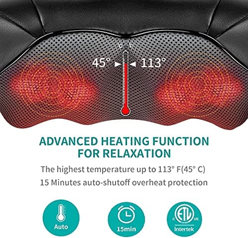 Nekteck Shiatsu Neck Massager for Pain Relief Deep Tissue with Heat, 3D Kneading Massage Pillow Back Shoulder Massagerfor Body Muscle, Plug-in Use for Home Office Car, Gifts for Mom Dad Him Her 4