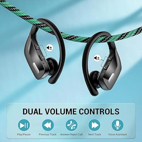 occiam Sport Wireless Earbuds Bluetooth Headphones 80hrs Playtime Deep Bass Ear Buds with Earhook Noise Cancelling Mic Waterproof Earphones for Workout Running Black 2