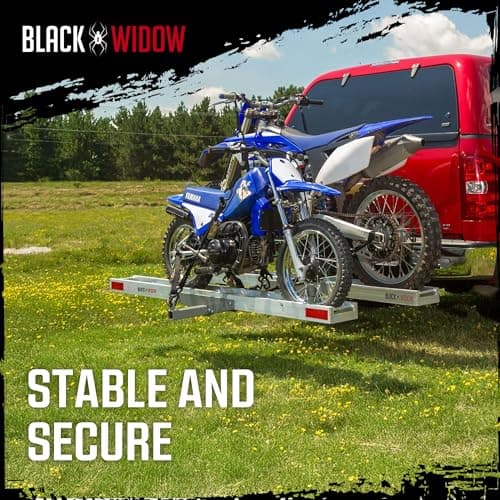 Black Widow Double Motorcycle Bike Hitch Carrier with Loading Ramp, 600 Lbs Capacity, Metallic - Heavy-Duty Aluminum Hauler and Platform for Motorcycles 5