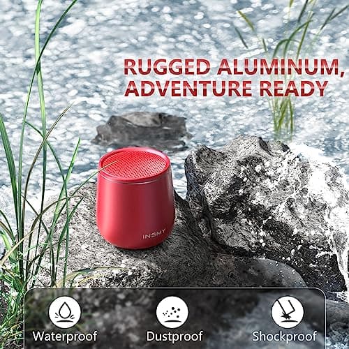 INSMY Small Bluetooth Speaker, Waterproof Mini Portable Wireless Speaker, Punchy Bass Rich Audio Stereo Pairing, Handheld Pocket Size, Built in Mic for Hiking Biking Gift Laptop Tablet (Red) 3