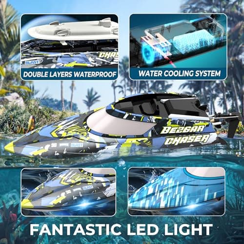 BEZGAR RC Boat, 2 Packs 12 inch Fast Speed RC Boat 30 KPH with A Portable Suitcase for Lakes & Pools & Salt Water, Summer Toys for Adults and Ideal Gifts for Kids Boys Age 6 7 8-12 Years Old - TX2P1 4