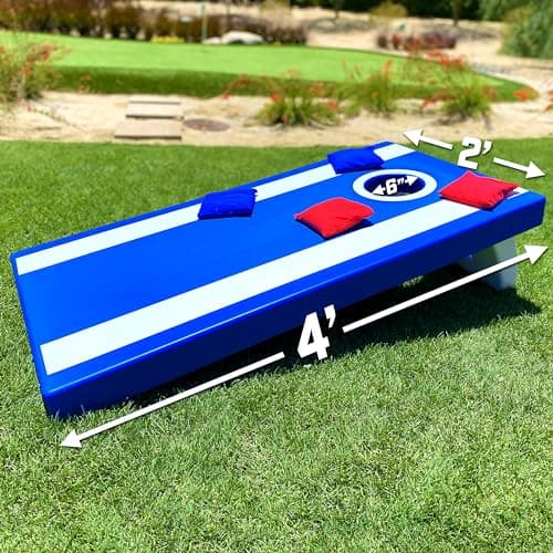 GoSports 4 ft x 2 ft All Weather Outdoor Cornhole Game Set - Heavy-Duty Plastic Weatherproof Boards Includes 8 Bean Bags & Game Rules 2