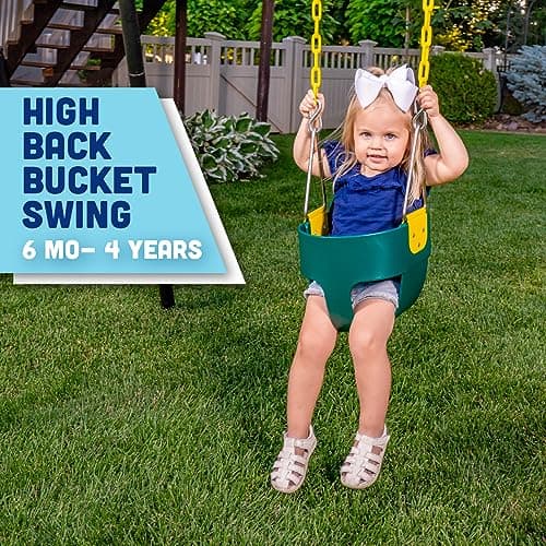 Original High Back Full Bucket Toddler Swing Seat with Plastic Coated Chains and Carabiners for Easy Install - Green - Squirrel Products 3