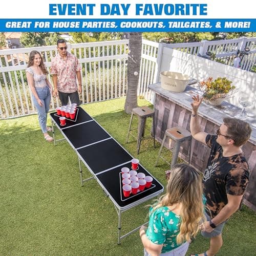 GoPong 8 Foot Portable Beer Pong / Tailgate Tables (Black, Football, American Flag, or Custom Dry Erase) 3