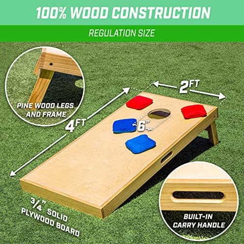GoSports 4 ft x 2 ft Commercial Grade Cornhole Boards Set - Includes 8 Regulation Tournament Style Bean Bags - Natural 2