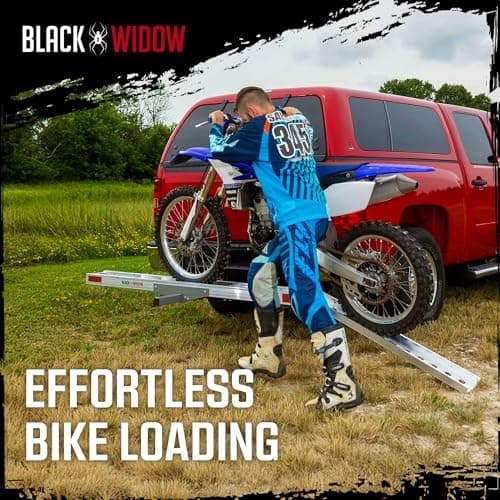Black Widow Motorcycle Bike Hitch Carrier with Loading Ramp, 400 Lbs Capacity, Metallic - Heavy-Duty Aluminum Hauler and Platform for Motorcycles 3