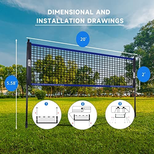 GSE Recreational Badminton Complete Set, Sports Outdoor Net Game Set Including 20'*2' Portable Badminton Net +4 Badminton Rackets+ 3 Shuttlecocks for 2-on-2 Games 2
