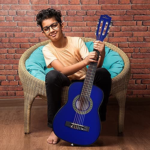 ADM Beginner Acoustic Classical Guitar 30 Inch Nylon Strings Wooden Guitar Bundle Kit for Kid Boy Girl Student Youth Guitarra Online Lessons with Gig Bag, Strap, Tuner, Extra Strings, Picks,Blue 2