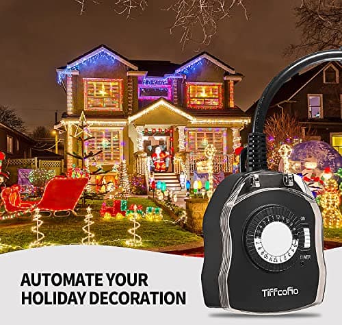 TiFFCOFiO Outdoor Timer Outlet, 24 Hour Mechanical Outdoor Timer for Pool Pump, Outdoor Light Timer Waterproof, 2 Grounded Outlets for Home and Garden, 15A 1/2HP, Heavy Duty, CSA Listed (1 Pack) 5