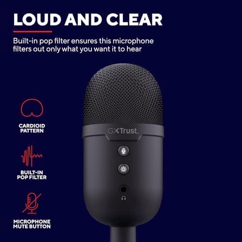 Trust Gaming GXT 236 Yami USB Condenser Streaming Microphone for Podcast, Twitch, Discord, ASMR, YouTube, PlayStation 5, Gaming Mic with Cardioid Recording Pattern, Mute Button, RGB Light - Black 2
