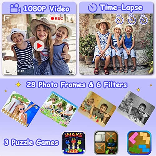 DEKER Kids Waterproof Camera, Christmas Birthday Gifts for Boys Girls Toys 3-12 Year Old, Underwater Mini Children HD Digital Action Camcorder, 2 Inch IPS Screen with 32GB Card (Dark Blue) 5