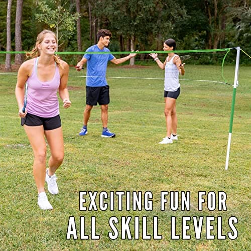 Franklin Sports Badminton Racket + Birdie Set - Replacement Badminton Equipment for Kids + Adults - 2 Player Badminton Racket Set, Red/ White/ Blue 4