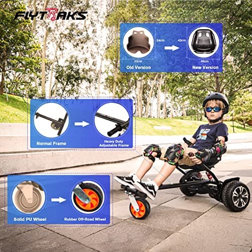 Flytraks K2 Self-Balancing Scooter Go Kart with Rear Shock Absorption, Balancing Scooter Seat Attachment Accessory for 6.5" 8" 10" Hover Board, Adjustable Frame Length & Off-Road Rubber Wheel 5