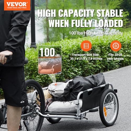 VEVOR Bike Cargo Trailer, 100 lbs Load Capacity, Heavy-Duty Bicycle Wagon Cart, Foldable Compact Storage & Quick Release with Universal Hitch, 16" Wheels, Safe Reflectors, Fits 22"-28" Bike Wheels 2