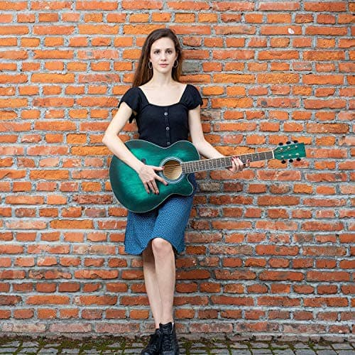 WINZZ HAND RUBBED Series - 40 Inches Cutaway Acoustic Acustica Guitar Beginner Starter Bundle with Online Lessons, Padded Bag, Stand, Tuner, Capo, Guitar Chords, Strap, Picks, Dark Hunter Green 5